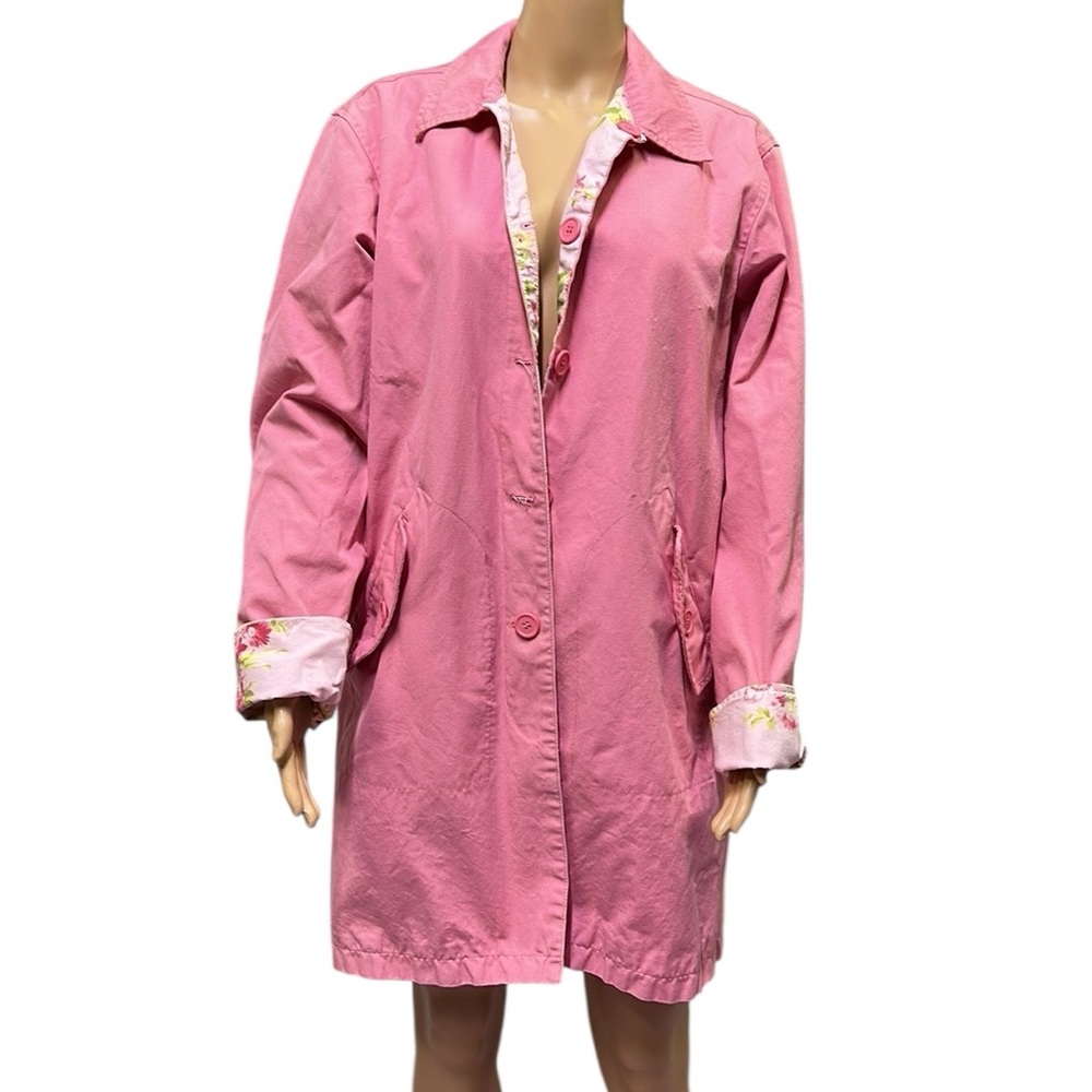 Vintage Pink Floral Reversible Button Flap Pockets Collared Jacket Coat Size XL - Picture 4 of 16